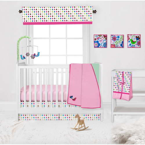 Bacati - Botanical Pink/Multi 10-Piece Nursery-in-a-Bag Crib Bedding Set 100% Cotton Percale Girls Crib Bedding Set with 2 crib fitted sheets