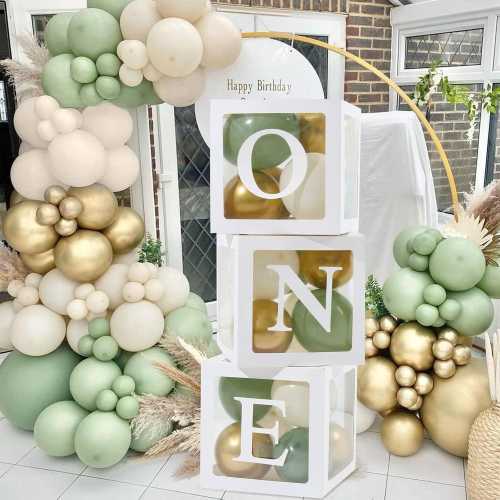 1st Birthday Decorations ONE Blocks O N E Box Balloon, Pink Eucalyptus Gold Blue Custom Baby Box, First Birthday Wild One Party Decorations