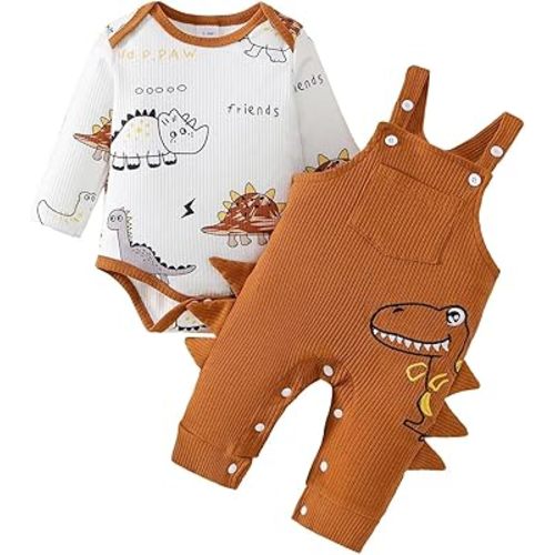 Baby Boy Clothes Fall Winter Outfits Infant Dinosaur Romper Cartoon Adjustable Suspender Overalls Pants Set