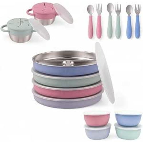 Elk and Friends Stainless Steel Mealtime Bundle with Sleeves | 16pc Set