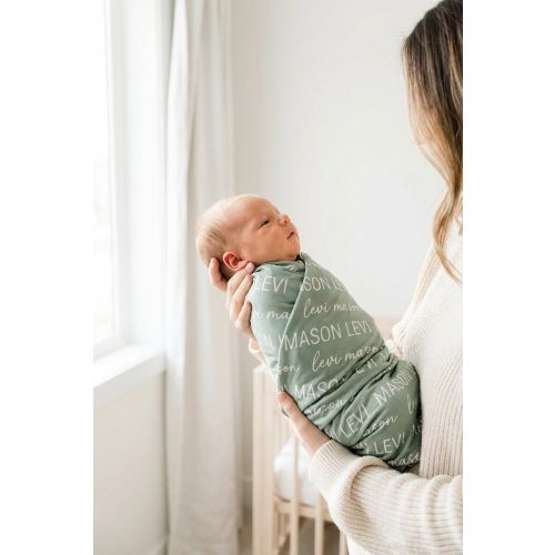Personalized Eucalyptus Baby Name Swaddle Blanket - Block & Script