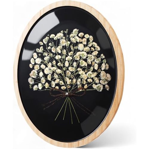 Kathfly Wooden Pressed Flower Wall Decor Resin Natural Baby's Breath Wall Art Framed Dried Flower Artwork with Bow Boho Floral Hanging Decor for Bedroom Living Room Gallery Office(8x10 Inch)