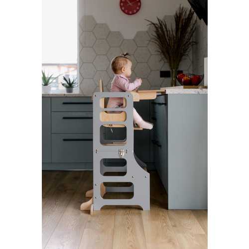 4-in-1 foldable Montessori wooden high chair transformable toddler tower kids desk and chair set kitchen tower for kids
