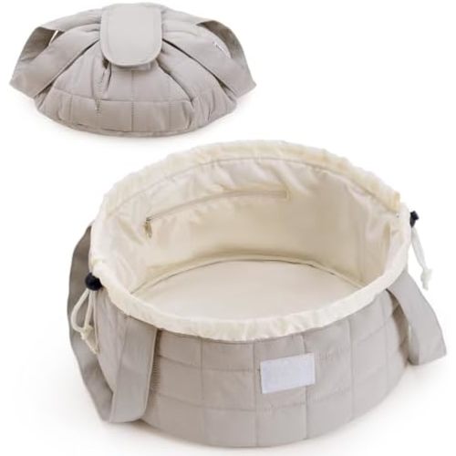 Narwey Bolsa de maquillaje acolchada con cordón, bolsa grande para cosméticos, bolsa de maquillaje, bolsa de aseo personal, bolsa de viaje para artículos de tocador, organizador para mujeres, regalo