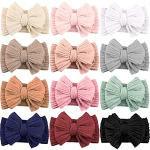 12 Pack Baby Headbands Super Soft Stretchy Nylon Hair Bands Hair Bows Hair Accessories for Baby Girls Newbrons infants Toddlers