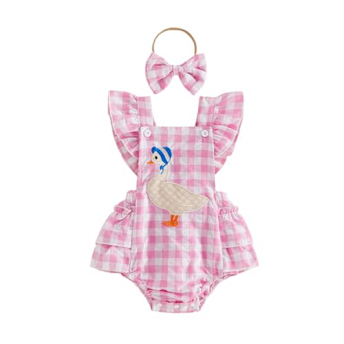 Newborn Baby Girl Silly Goose Outfit Corduroy Romper Fall Clothes | Newborn Baby Girl Clothes Goose Embroidery Onesie Ruffle Sleeveless Bodysuit Headband Set Infant Spring Winter Clothes