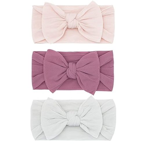 Baby Bling Bows - Newborn to Little Baby Girl Bows, 3PK CLASSIC KNOT Nylon Super Soft Stretchy Toddler Headbands, Perfect Hair Accessories Head Bands for Infant Kids, Made in the USA