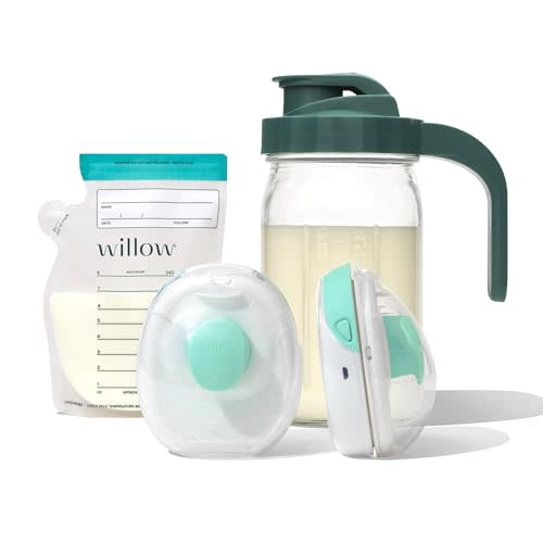 Willow - Go Double Hands Free Breast Pump w/Milk Bags and Glass Milk Pitcher Bundle