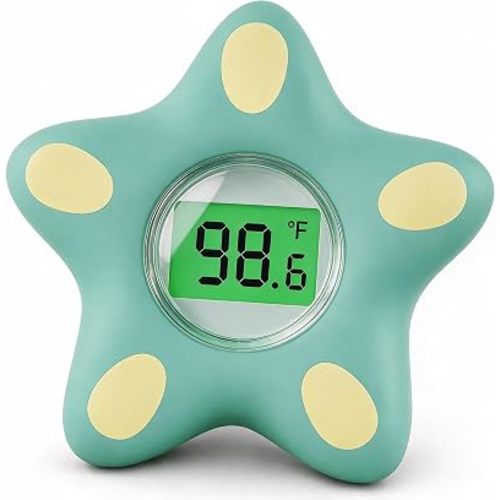 Baby Bath Thermometer for Infant & Toddler, Floating Digital Water Temperature Thermometer with 3-Color LED Backlight, Instant Accurate Reading,Baby Bath Toy,Hot & Cold Alert（Green starfish）