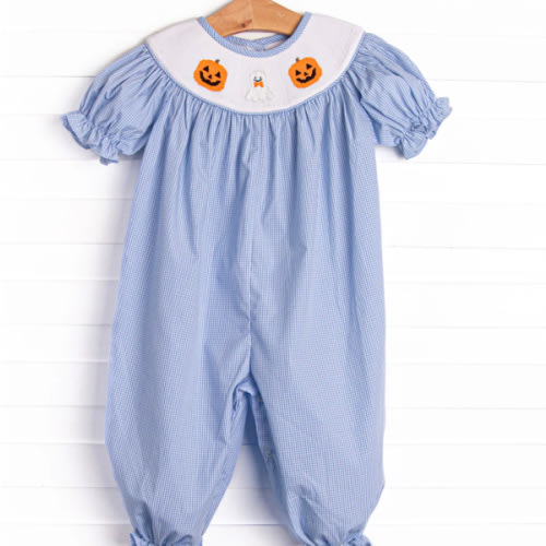 Friendly Ghost Smocked Romper, Blue – Stitchy Fish
