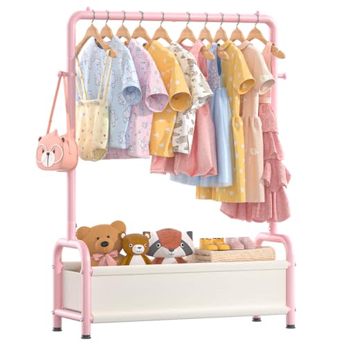 Kids Clothing Rack with Storage Shelf, Kids Dress Up Storage | for Coats, Small Baby Garment Rack for Hanging Clothes, Toddler Wardrobe Closet Organizer
