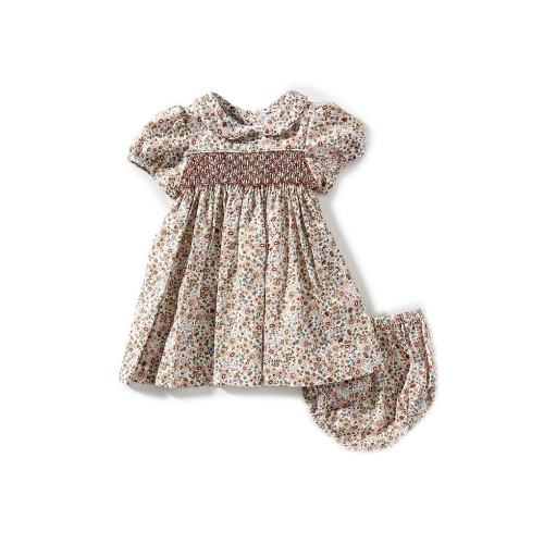 Edgehill Collection Baby Girls Smocked Peter Pan Collar Floral Dress