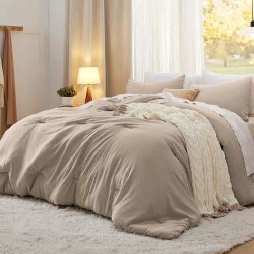 Bedsure King Size Comforter Set Khaki Soft Prewashed Bedding for All Seasons 3 Pieces GentleSoft™ Warm Down Alternative Bed Set Mother's Day Gift