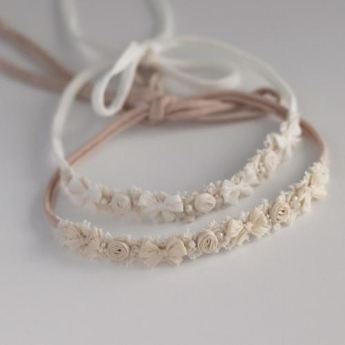 Beige lace newborn tieback White silk headband Props for photography Newborn boho outfit Baby photo props Delicate baby halo