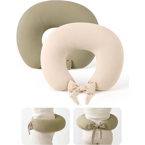Muslin Nursing Pillow Covers - 2-Pack Cotton Slipcovers for Breastfeeding Pillow - Extended Adjustable Strap for Secure Fit & Stable Support - Hidden Zipper Safety for Bottle-Feeding