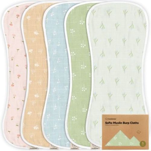 KeaBabies 5pk Organic Softe Muslin Burp Cloths for Baby Girls and Boys, Large Absorbent Burping Cloths for Babies, Baby Burp Clothes (Wild Bloom)
