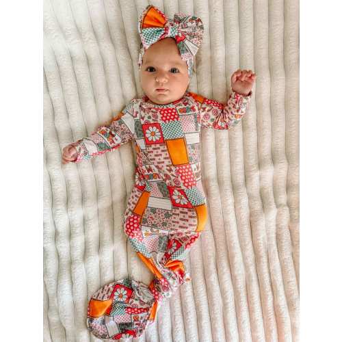 baby gown, knotted gown, tie gown with bow, sister gown, baby going home outfit girl, baby gown coming home outfit, baby gown set, sissy