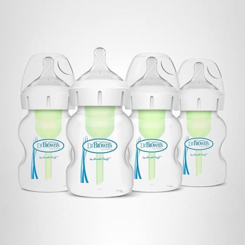 Dr. Brown’s Natural Flow® Anti-Colic Options+™ Wide-Neck Baby Bottles 5 oz/150 mL, with Level 1 Slow Flow Nipple, 4 Pack, 0m+