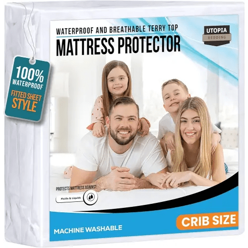 Utopia Bedding Waterproof Mattress Protector Crib Size, Premium 200 GSM Terry Mattress Cover, Soft & Breathable Bed Cover, Fitted Sheet Style with Stretchable Deep Pockets 5" (White)