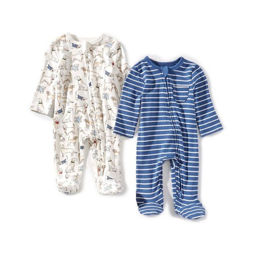 Little Me Baby Boys Puppy Printed Bamboo-Blend Footie Coverall & Striped Bamboo-Blend Footie Coverall Set