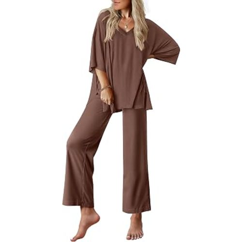 Ekouaer Lounge Sets for Women Short Sleeve Tops and Long Pants Pajamas Set