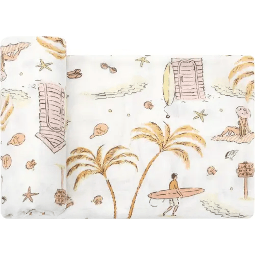 LifeTree Baby Swaddle Blanket, 70% Viscose from Bamboo and 30% Cotton Muslin Swaddles Blankets Boys Girls, Swaddling Blanket for Newborn, Super Soft Large 47" x 47", Yellow Sandy Beach