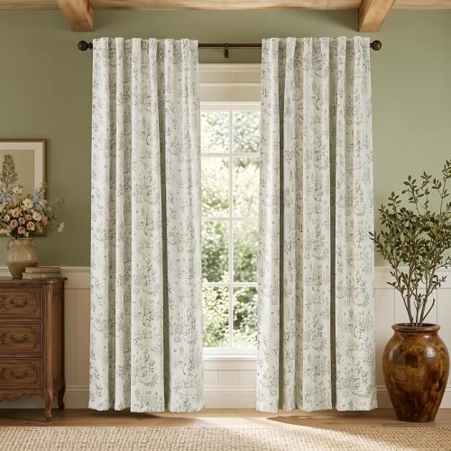 jinchan Woodland Blackout Curtains for Kids Bedroom Nursery Whimsical Cottagecore Bunny Botanical Room Darkening Drapes Green on Beige Farmhouse Nature-Inspired Decor 84 Inch Back Tab 2 Panels