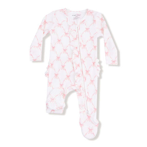 2-Way Zip Ruffle Footie, Ribbon Bow Trellis