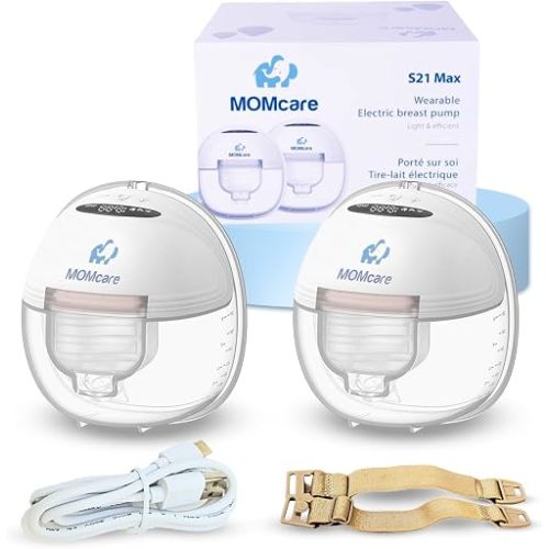 MOMcare Wearable Breast Pump Hands Free Electric Portable Breast Pump for Moms, Rechargeable Nursing Pump with Adjustable Modes & Suction Levels, Lightweight Breastfeeding Pump (S21)