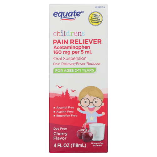 Equate Children's Dye-Free Pain & Fever Relief Acetaminophen Oral Suspension, Cherry Flavor, 160 mg, Ages 2-11, 4 fl oz HSA/FSA Eligible