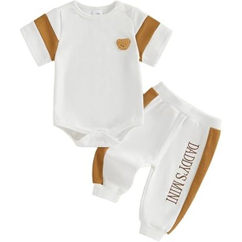 SAYOO Infant Baby Boy Clothes 3 6 12 18 Months Fall Winter Outfit Bear Romper Mama's Boy Embroidery Pants 2Pcs Tracksuit