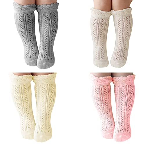 Baby Girls Knee High Socks Hollow Out Anti-skid Knitting Stockings Suitable for 0-2 Years Infants Toddlers