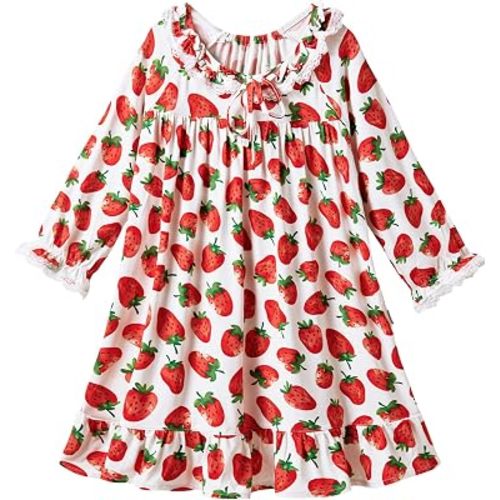 Toddler Girls Long Sleeve Nightgown Cute Little Kids Casual Dresses Viscose from Bamboo Princess Dress 2-5T