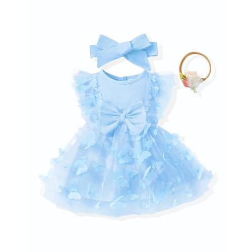 Renotemy Baby Girl Flower Dress Summer, Tutu Tulle Boho Princess Wedding Birthday Party Dresses for Infant Girls 0-18 Months