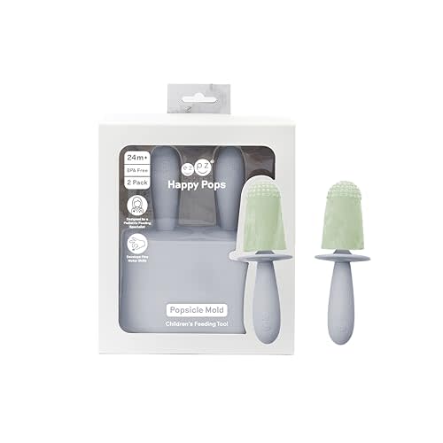 ezpz Happy Pops (Pewter) - Popsicle Mold Set with Wands for Toddlers + Preschoolers 24 Months + - Two Pack - Toddler Essentials