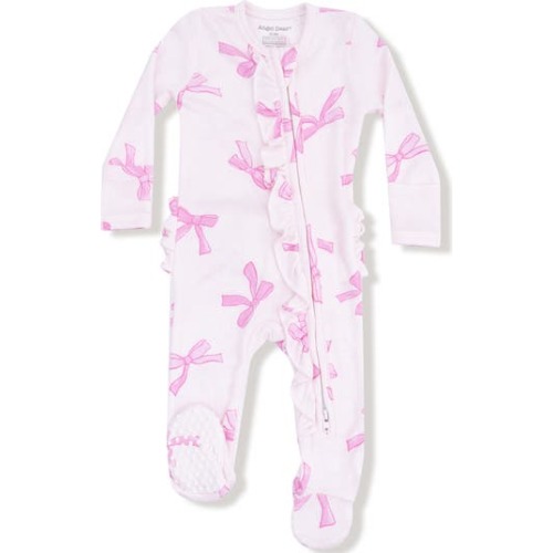 Pretty Bows Ruffle Zip Footie, 0-3M
