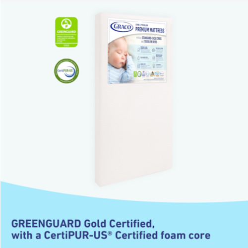 Graco Premium Crib & Toddler Mattress – GREENGUARD Gold Certified & CertiPUR-US Certified, Fits All Standard Crib & Toddler Beds, Waterproof Sleep Surface, Machine-Washable Outer Cover for Easy Care