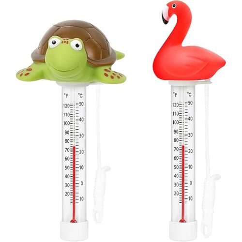 XY-WQ 2 Pack Floating Pool Thermometer, Large Size Easy Read for Water Temperature with String for Outdoor and Indoor Swimming Pools and Spas (Flamingo & Turtle)
