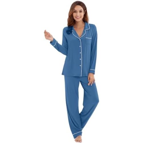 WiWi Viscose from Bamboo Women's Pajamas Set Super Soft Button Down Top and Pants Sleepwear Cooling Pjs S-3X