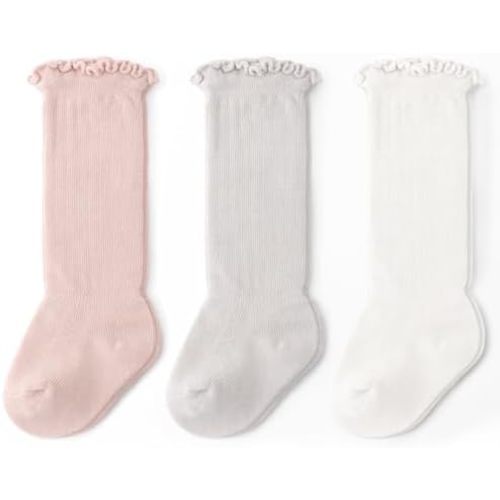 AQOKKA Baby Knee High Socks Kids Tube Long Boot Cotton Knit Stocking Infant Toddler Dress Socks for Boy Girl