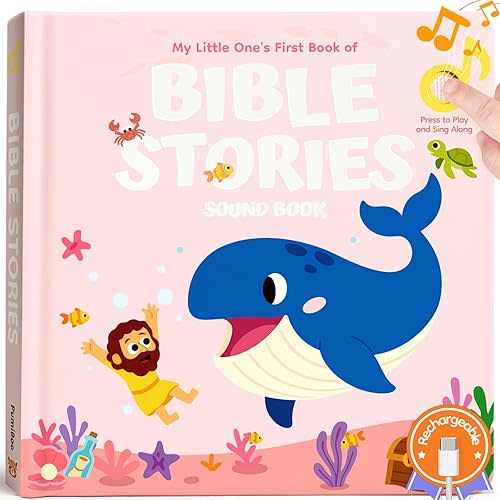 Bible Stories Christian Sound Books for Kids & Toddlers – 6 Christian Jesus Songs, Religious Christening and Baptism Gifts for Baby Girls, Rechargeable Music Song Books, Interactive Bible Toys
