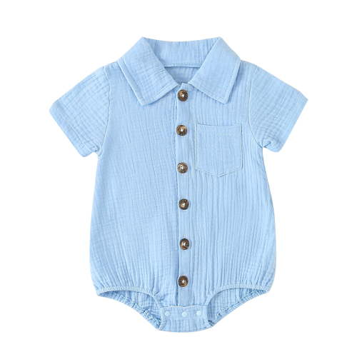 Musuos Baby Girls Boys Summer Shirts Romper 3 6 9 12 18 24Months Solid Color Turn-Down Collar Short Sleeve Casual Jumpsuits