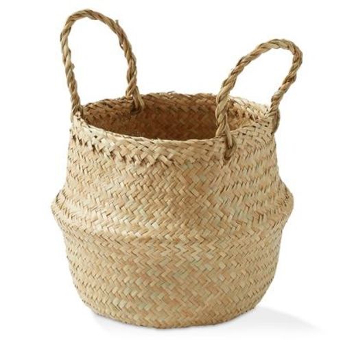 Casafield Seagrass Belly Baskets with Handles, Natural Woven Storage Bin Planters for Home Decor, Indoor Plant Pot Covers