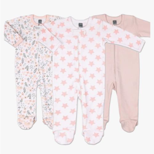 The Peanutshell Baby Sleepers for Girls Set of 3 - Soft Cotton Footed Pajamas for Newborns, Infants & Toddlers - Flower