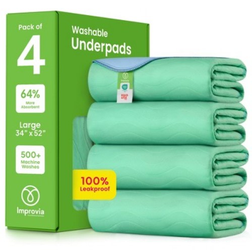 IMPROVIA® Washable Underpads 34”x52”, Heavy Absorbency Waterproof Incontinence Pads for Kids, Adults & Pets – Protects Bed, Couch, Sofa & Floor