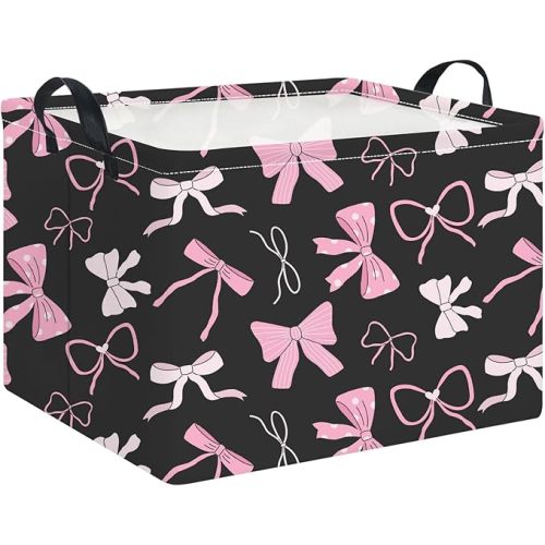 Rectangle Storage Basket with Handles,Collapsible Storage Bin,Books Box,Gift Basket(Bowknot)