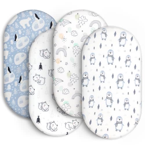Baby Bassinet Sheets for Baby Boy Girls,4-Pack Fitted Bassinet Sheets Set Compatible with Halo Bassinest Swivel Sleeper,Baby Delight,Angelbliss,32"X16" (Arctic Circle)