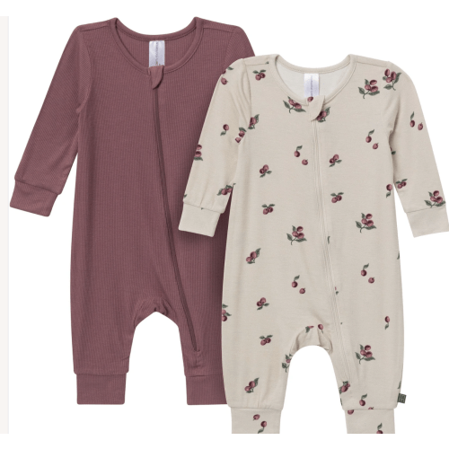2-Pack Baby Neutral Plums Zip Front Viscose Rompers