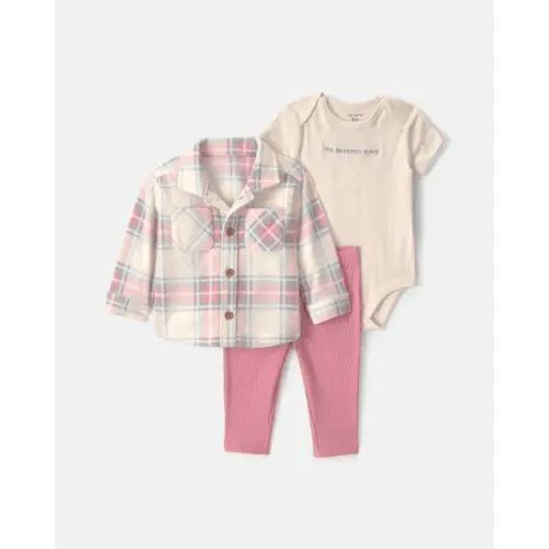 Baby Girl 3-Piece Plaid Fleece Layering Set - Pink | Carter's