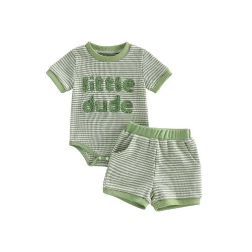 Loicainy Infant Baby Boys Summer Outfits 3 6 9 12 18 Month Short Sleeve Letter Embroidery Romper with Shorts 2Pcs Clothes Set